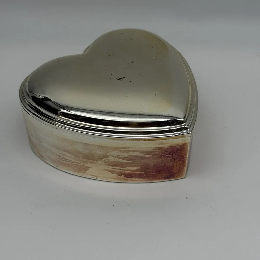 Vintage Hallmark Silver Plated Heart Trinket Box With Blue Velvet Lining 4
